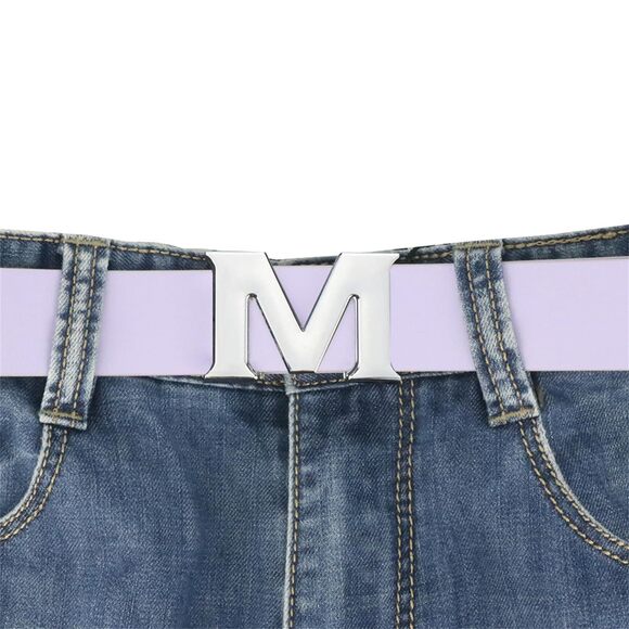 Womens Purple Belt, Leather Belts Removable Letter M Plate Buckle, 1.18"🐭 - Picture 2 of 6